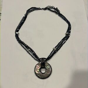 NWT Jewelry Mother Pearl Disc Multi Strand black and white shell Beaded Necklace